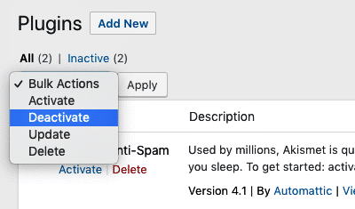 how to deactivate wordpress plugins