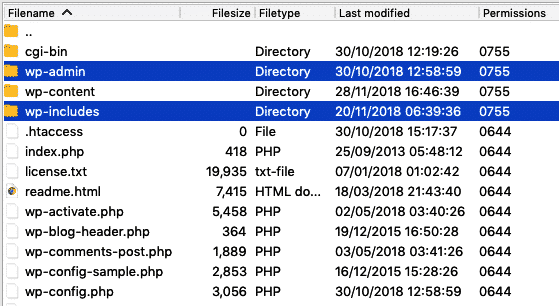 how to replace wordpress core files ftp