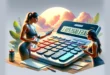 Two fitness models use a state-of-the-art digital calculator against the backdrop of a sunset.