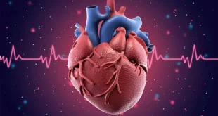 Imagen 3D de un corazón con un electrocardiograma sobre un fondo espacial.