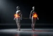 Анатомические фигуры мужчины и женщины, чье соотношение талии к росту выявляет скрытый метаболический риск в виде энергии.