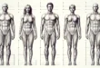 Anatomical illustrations of men and women with measurements of proportions.