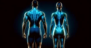 Exploración corporal de realidad aumentada, hombre y mujer, visualización de músculos y nervios.