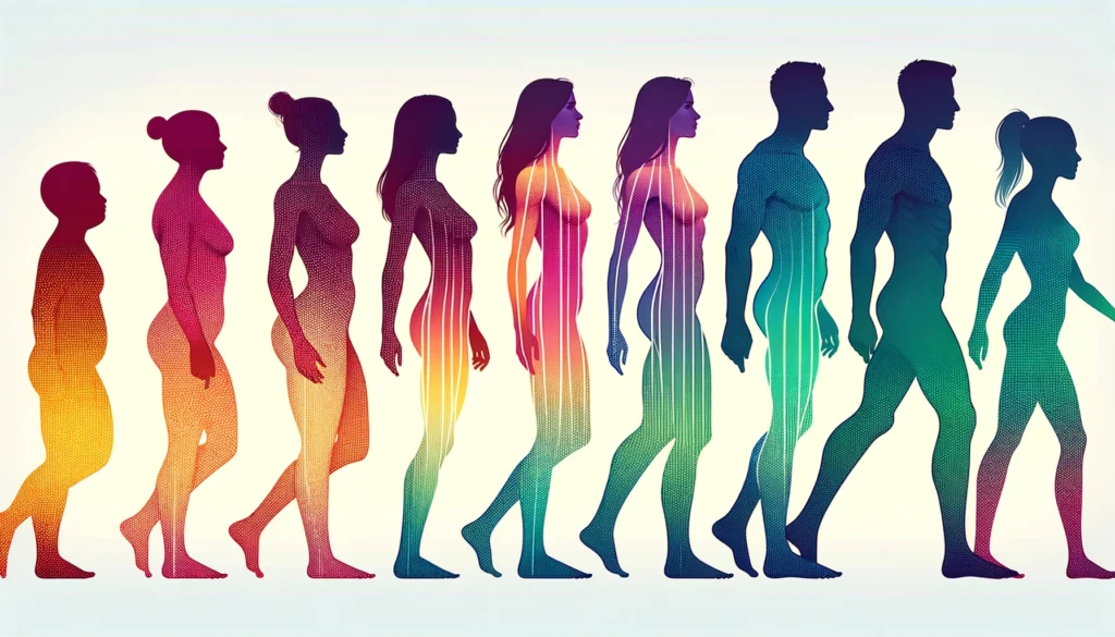 Verlaufssilhouetten von Menschen unterschiedlichen Geschlechts als Zahlen für den BMI-Rechner