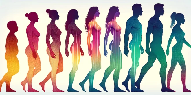 Gradient silhouettes of people of different gender figures for BMI calculator
