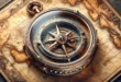 Compass on an ancient world map, nautical navigation, exploration, adventure.