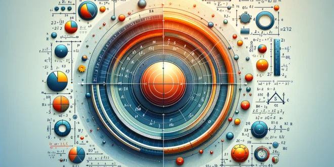 Инфографика с формулами площади круга в современном дизайне с яркой цветовой гаммой