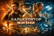 Обложка калькулятора жизни: мужчина с сигаретой и женщина с бутылкой воды стоят по сторонам светящихся песочных часов. На фоне видны цифровые числа, бегун, часы, смартфон и следы.