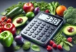 Калькулятор расчета калорий и свежие овощи для здорового питания.