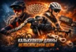 Постер для страницы «калькулятор длины велосипедной цепи»: мужчина на MTB и женщина на шоссейном велосипеде рядом с выжимкой цепи, кассетой и цепью. На фоне видны штангенциркуль и техническая графика.