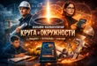 Постер онлайн-калькулятора круга: инженер, женщина с калькулятором и студент рядом со смартфоном с круговой схемой, формулами и чертёжными инструментами. На фоне видны окружности, линейки и циркуль.