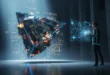 Инженер анализирует 3D-модель трапецеидальной призмы для точного расчета площади поверхности с помощью онлайн-калькулятора.