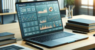 Interface of modern data analysis software with average calculation on a laptop screen placed on the desktop