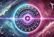 Un círculo de signos zodiacales sobre el fondo del cosmos, símbolo de compatibilidad y equilibrio astrológicos.