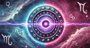 Un círculo de signos zodiacales sobre el fondo del cosmos, símbolo de compatibilidad y equilibrio astrológicos.
