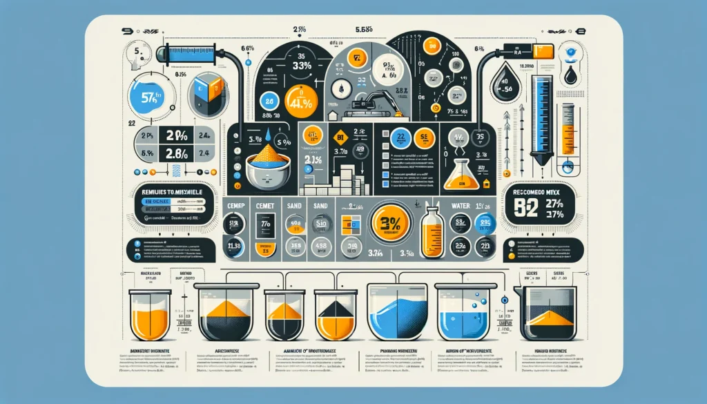Инфографика современных строительных материалов с рекомендуемыми пропорциями смеси.