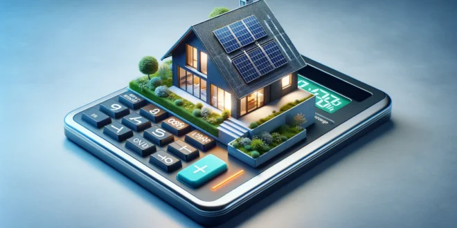 Современный калькулятор ипотечного кредитования с миниатюрным домом на солнечных батареях