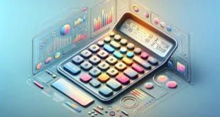 Illustration of a modern calculator with functions to calculate mean, median, mode and range, rendered in a bright color palette with minimalistic design and informative graphs.