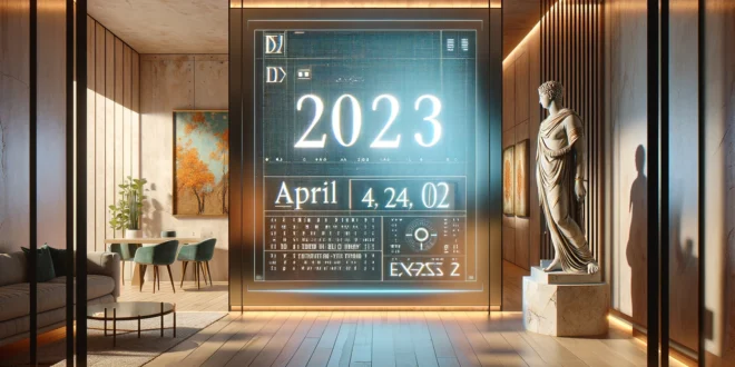 Современный интерфейс конвертера дат с римскими цифрами на сенсорном экране в стильном офисе с римской статуей
