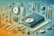 Изображение различных измерительных приборов, включая весы, термометры и линейки.