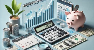 Future cost calculator with charts, money and piggy bank for financial planning.
