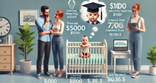 The family discusses long-term financial planning for the child, including investments and interest rates.
