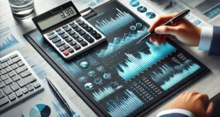Finanzanalyse mit Hilfe von Diagrammen, Tabellen und einem Tischrechner.