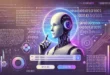 Иллюстрация искусственного интеллекта, анализирующего двоичный код, представляющая технологии и машинное обучение.