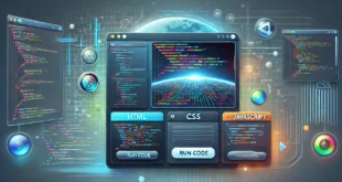 Интерфейс онлайн редактора кода с поддержкой HTML, CSS и JavaScript, отображающий современный процесс веб-разработки.