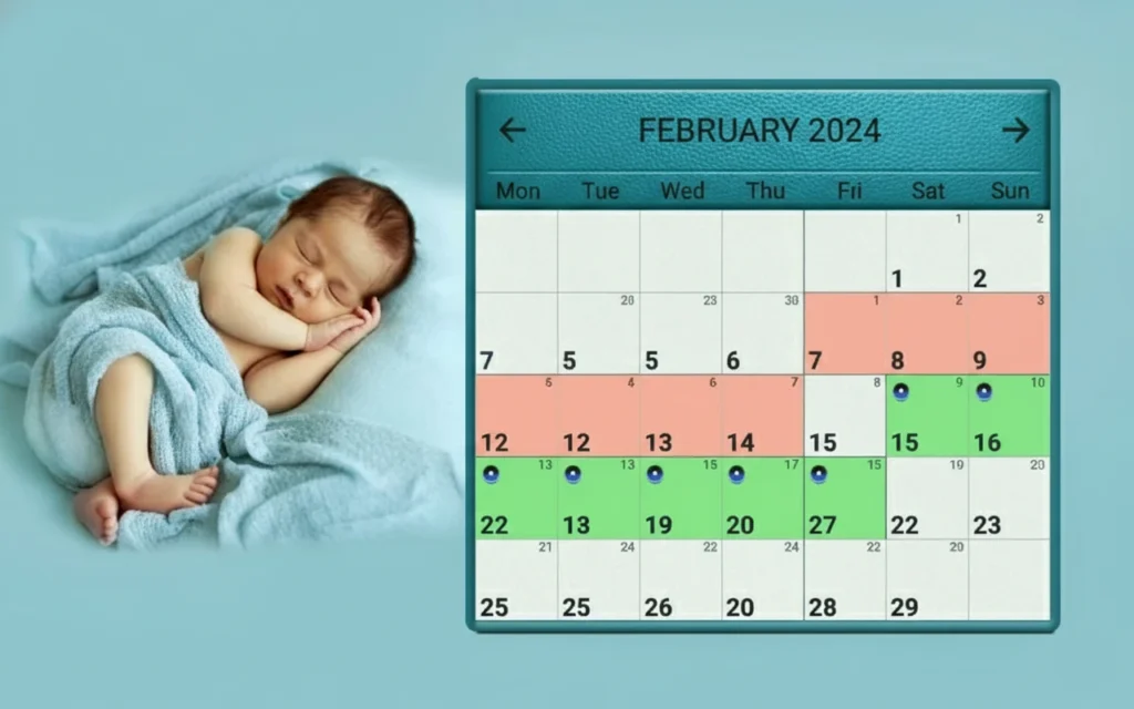 День недели рождения 1 Спящий новорожденный малыш рядом с календарем для расчета дня недели по дате рождения.